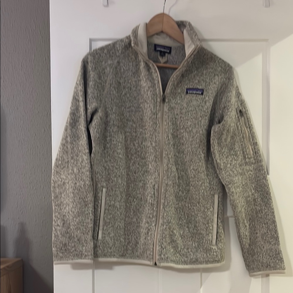 Patagonia Gray/Tan Fleece Jacket with Stand-Up Collar